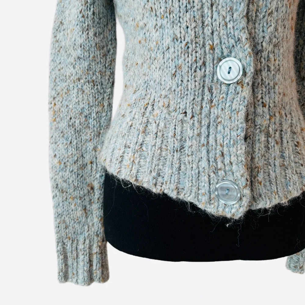 #40 BKE DENIM ~ Speckled Gray and Baby Blue Alpaca Sweater w/Iridescent Buttons